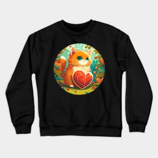 Orange Cat Heart In The Garden - Love Cats Crewneck Sweatshirt